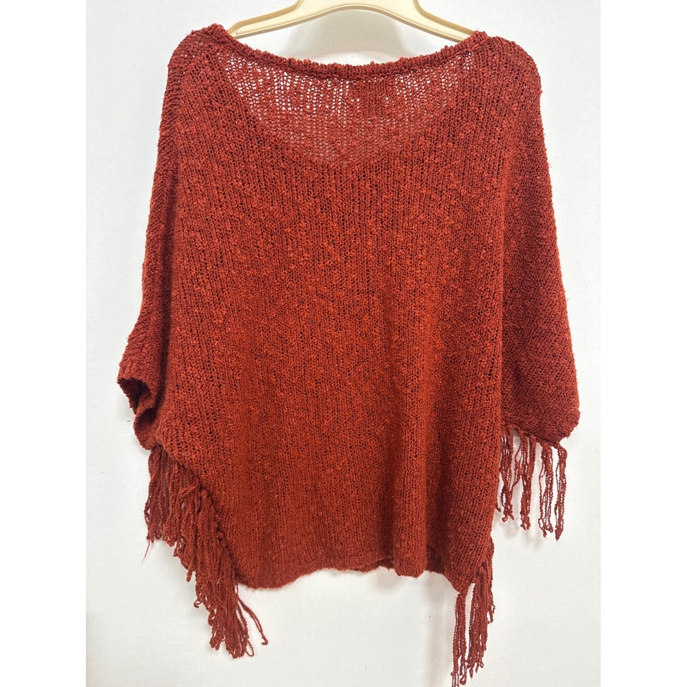 Lucky Brand Burnt Orange Rust Fringe Knit Sweater Boho Scoop Neck XS/S